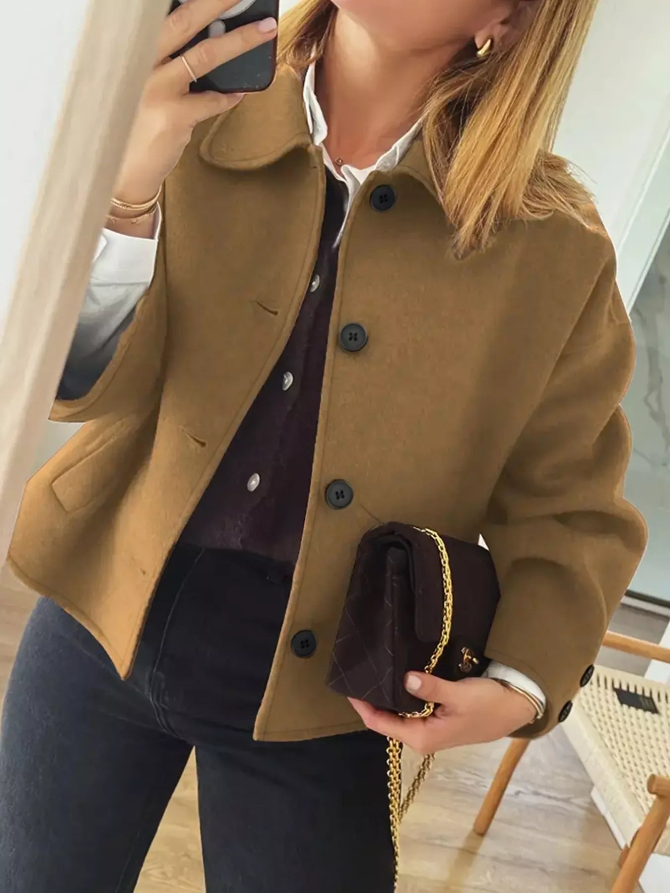 Plus Size Button - Down Cropped Outerwear - Rochelle's House LLC