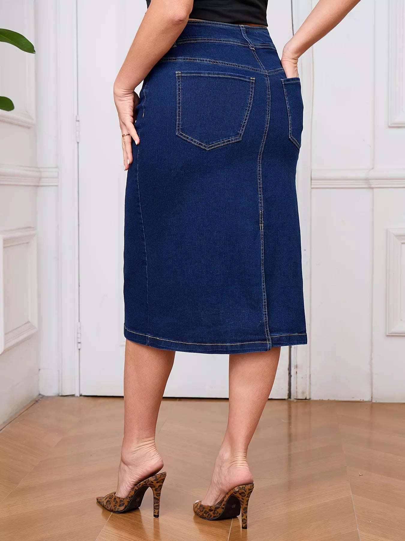 Plus Size Button - Front High Waist Denim Skirt - Rochelle's House LLC
