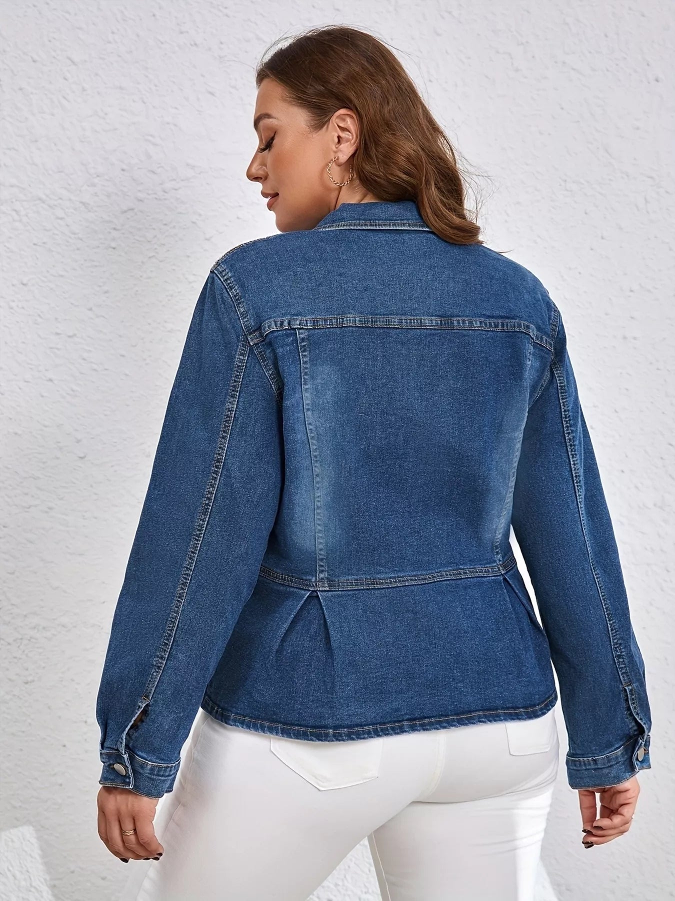 Plus Size Button - Up Peplum Denim Jacket - Rochelle's House LLC