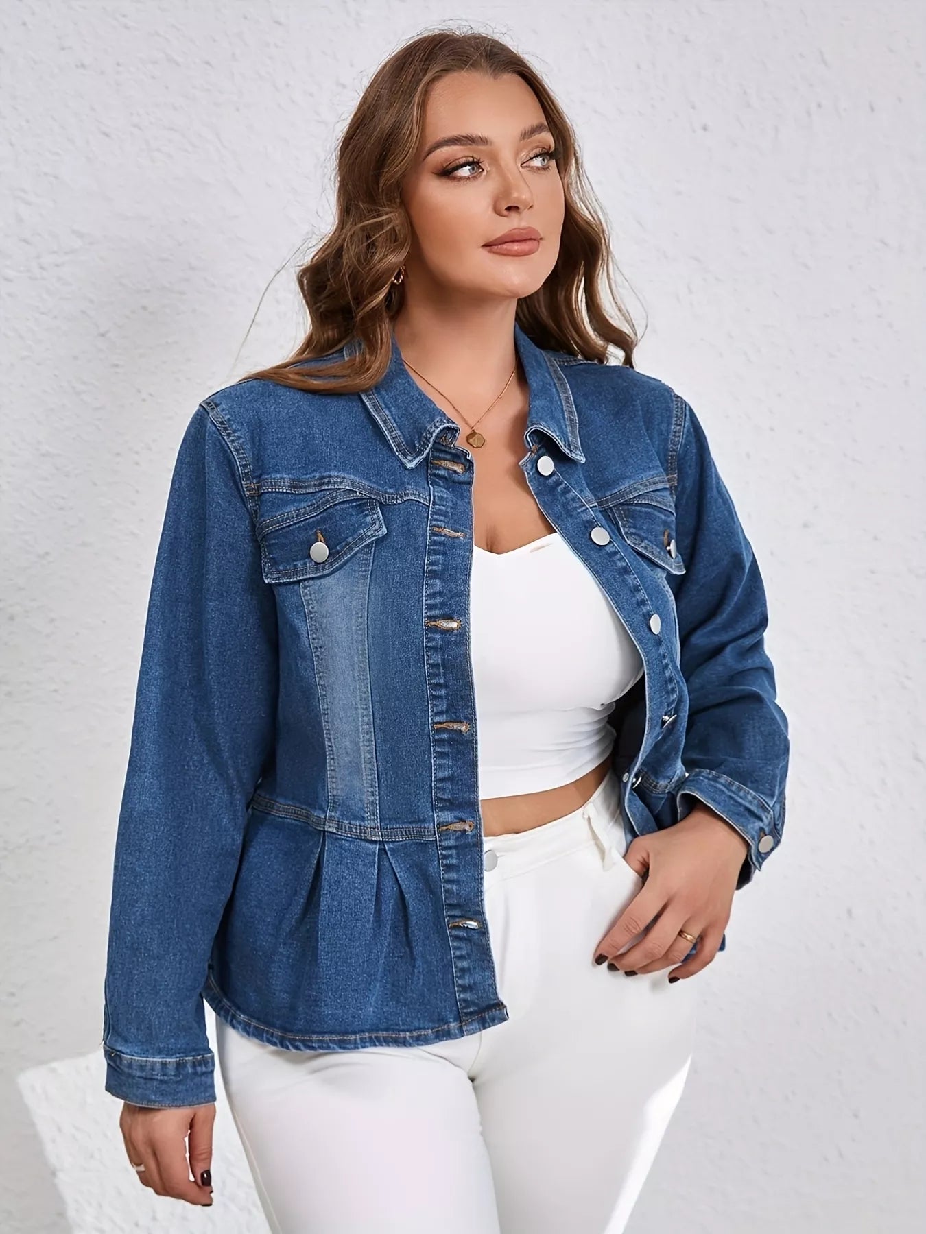 Plus Size Button - Up Peplum Denim Jacket - Rochelle's House LLC