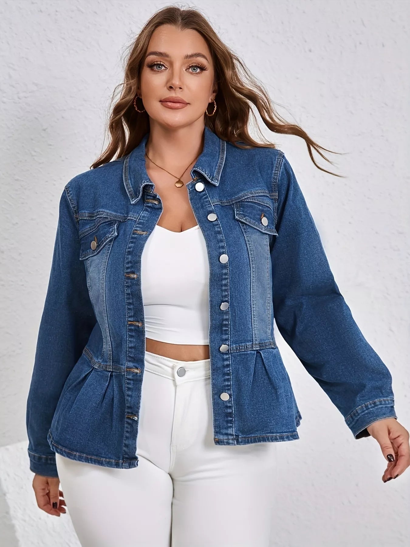 Plus Size Button - Up Peplum Denim Jacket - Rochelle's House LLC