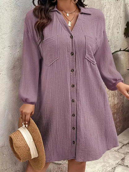 Plus Size Casual Button - Down Shirt Dress - Rochelle's House LLC