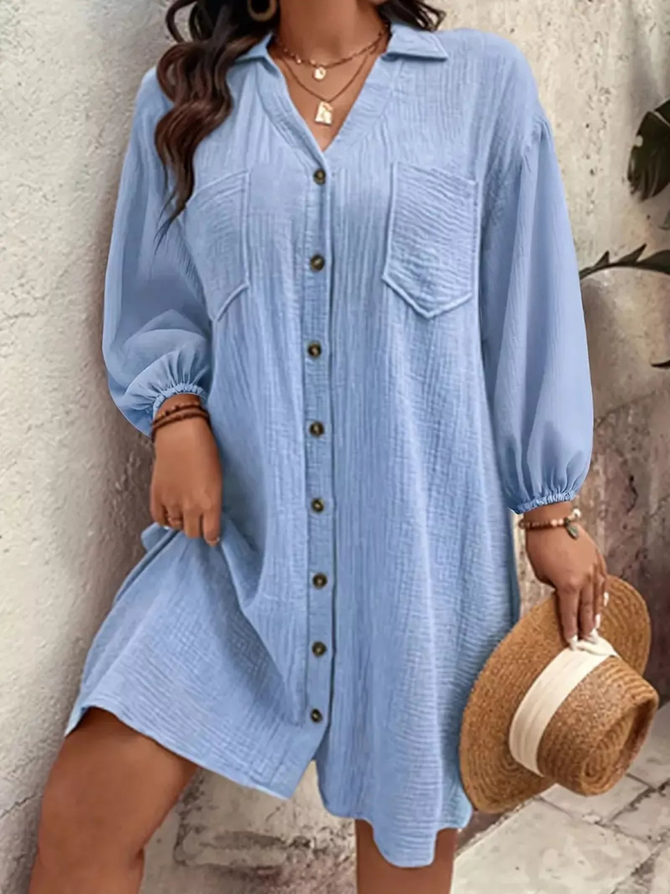 Plus Size Casual Button - Down Shirt Dress - Rochelle's House LLC