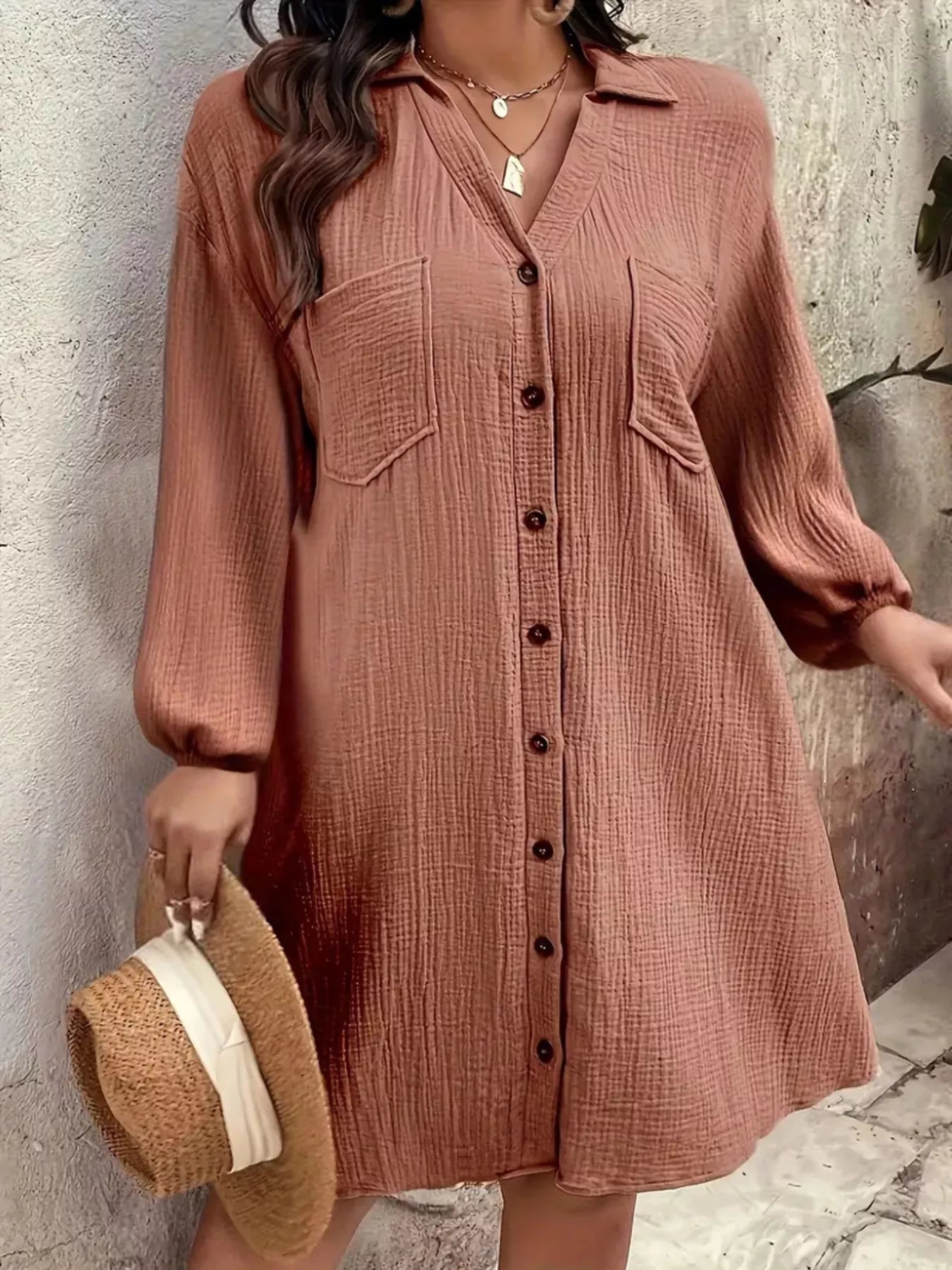Plus Size Casual Button - Down Shirt Dress - Rochelle's House LLC