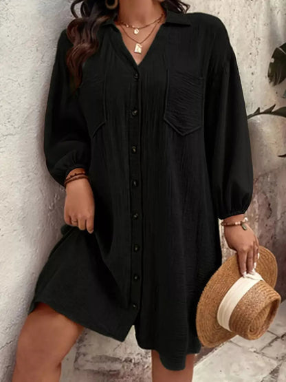 Plus Size Casual Button - Down Shirt Dress - Rochelle's House LLC