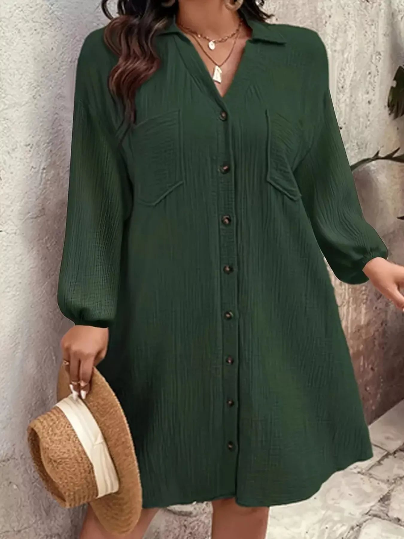 Plus Size Casual Button - Down Shirt Dress - Rochelle's House LLC