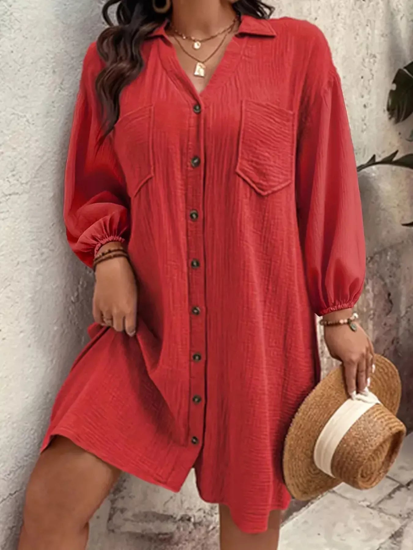 Plus Size Casual Button - Down Shirt Dress - Rochelle's House LLC