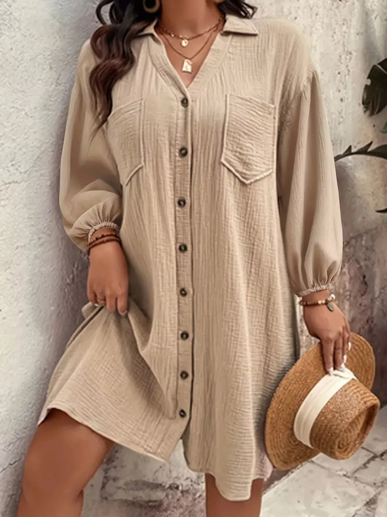 Plus Size Casual Button - Down Shirt Dress - Rochelle's House LLC