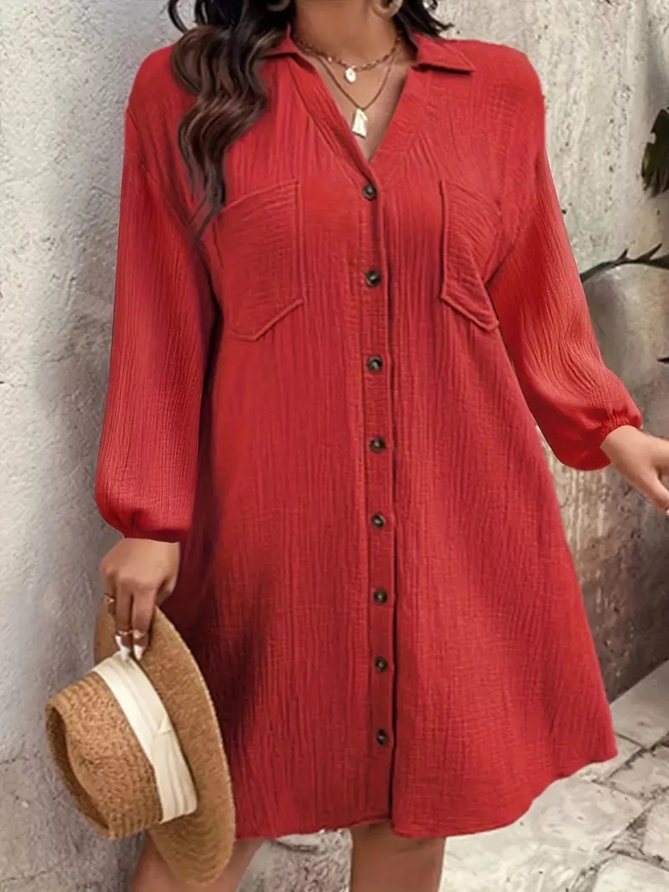 Plus Size Casual Button - Down Shirt Dress - Rochelle's House LLC