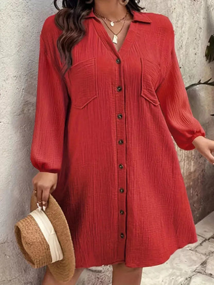 Plus Size Casual Button - Down Shirt Dress - Rochelle's House LLC