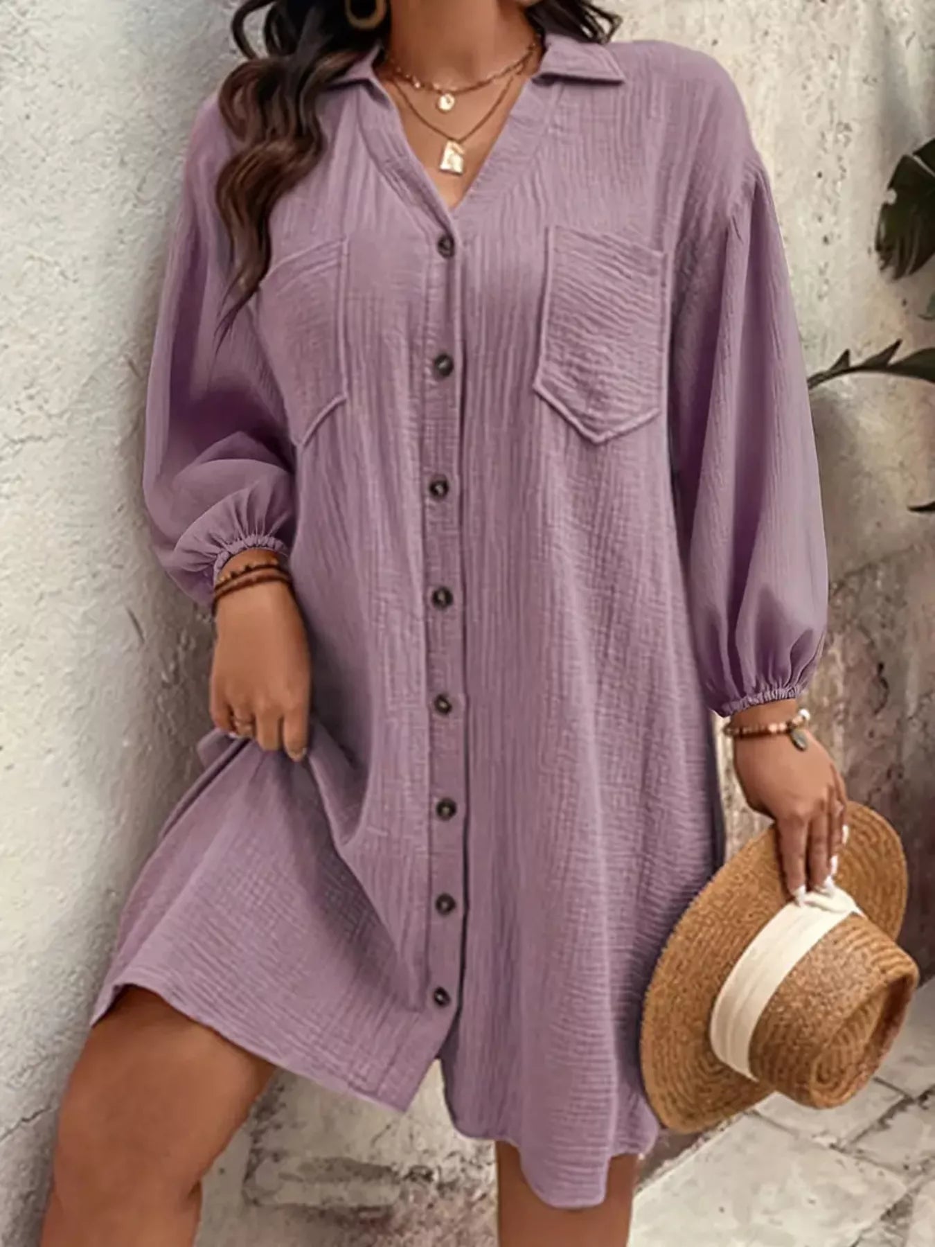 Plus Size Casual Button - Down Shirt Dress - Rochelle's House LLC