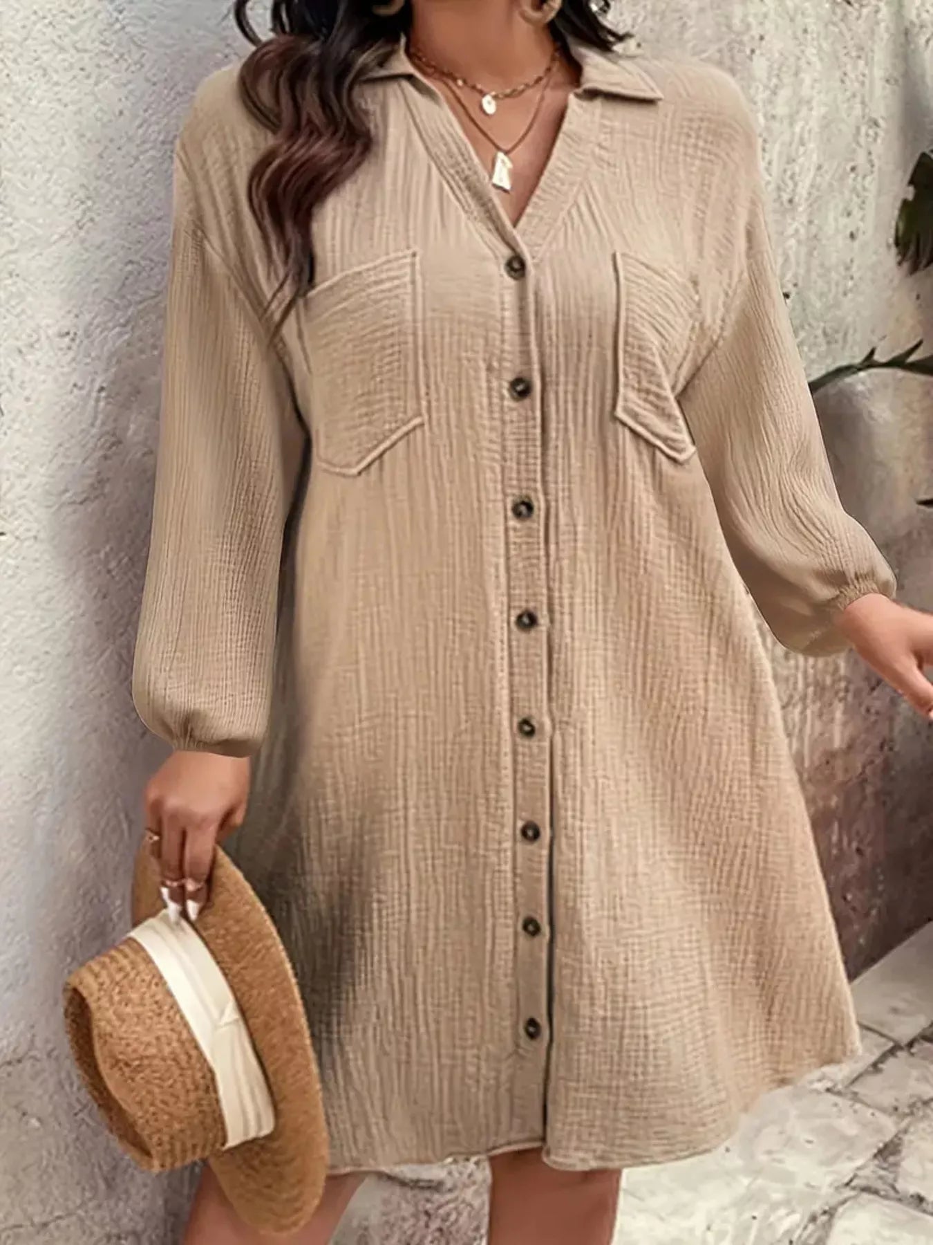 Plus Size Casual Button - Down Shirt Dress - Rochelle's House LLC