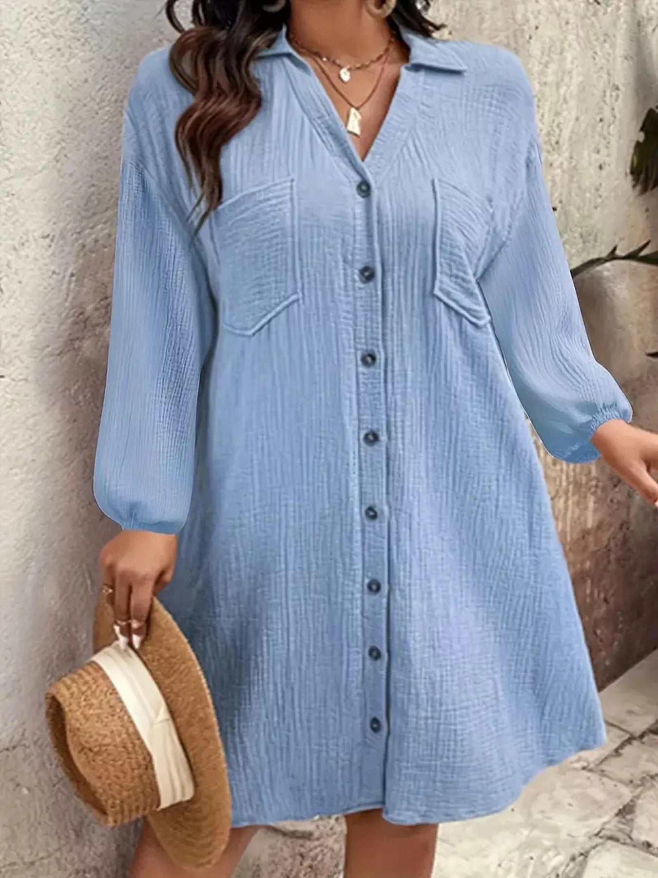 Plus Size Casual Button - Down Shirt Dress - Rochelle's House LLC