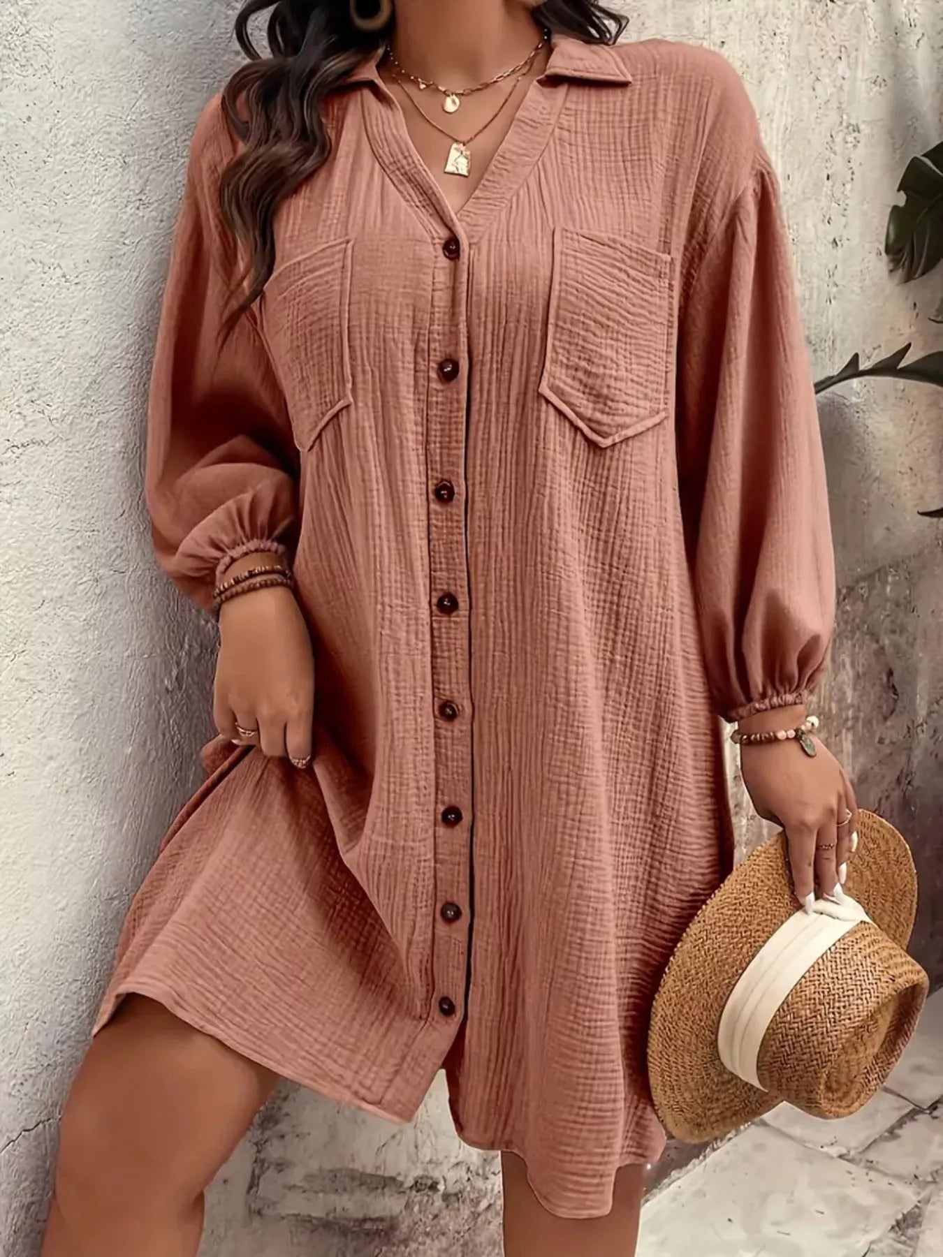 Plus Size Casual Button - Down Shirt Dress - Rochelle's House LLC