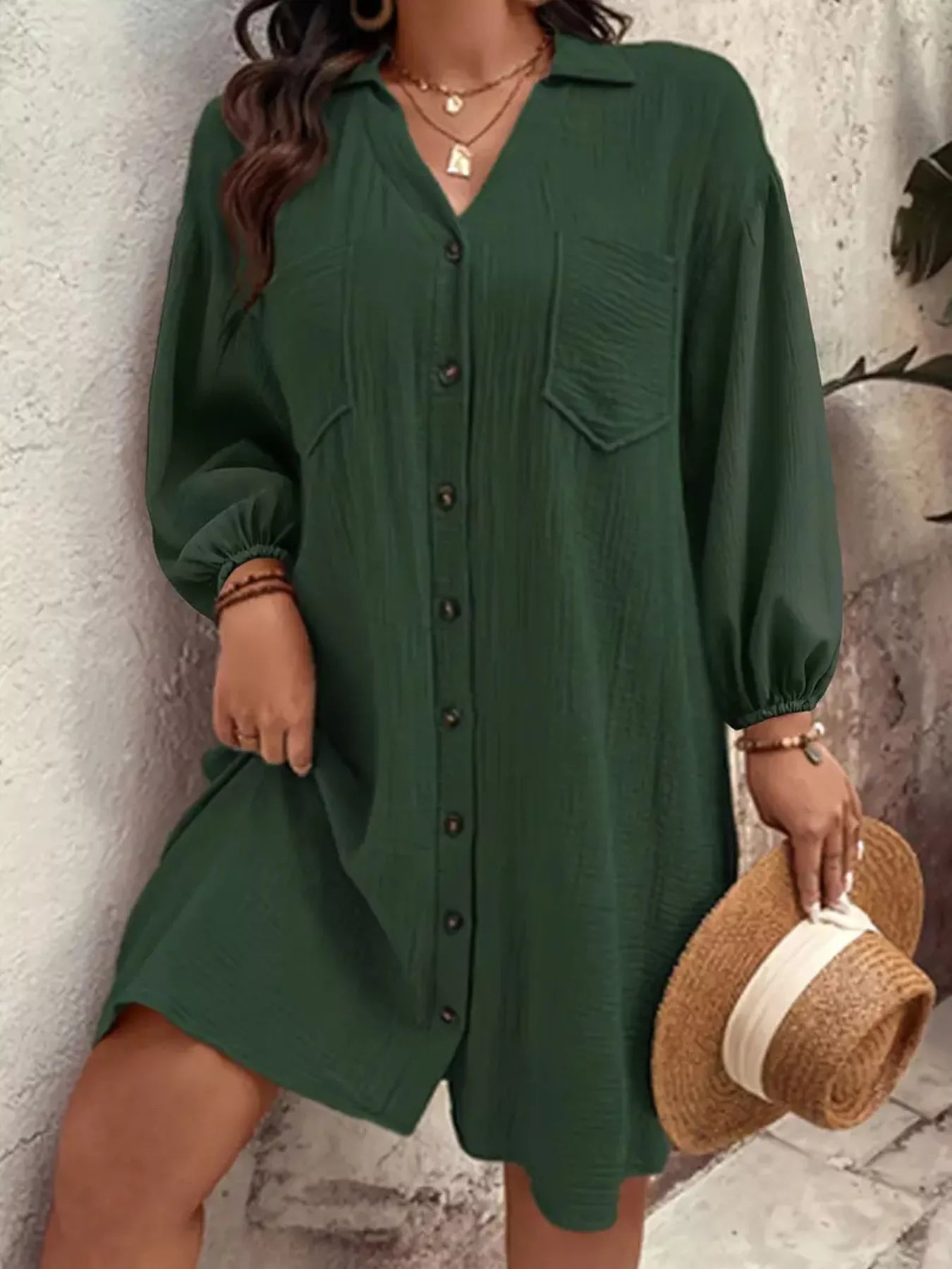 Plus Size Casual Button - Down Shirt Dress - Rochelle's House LLC