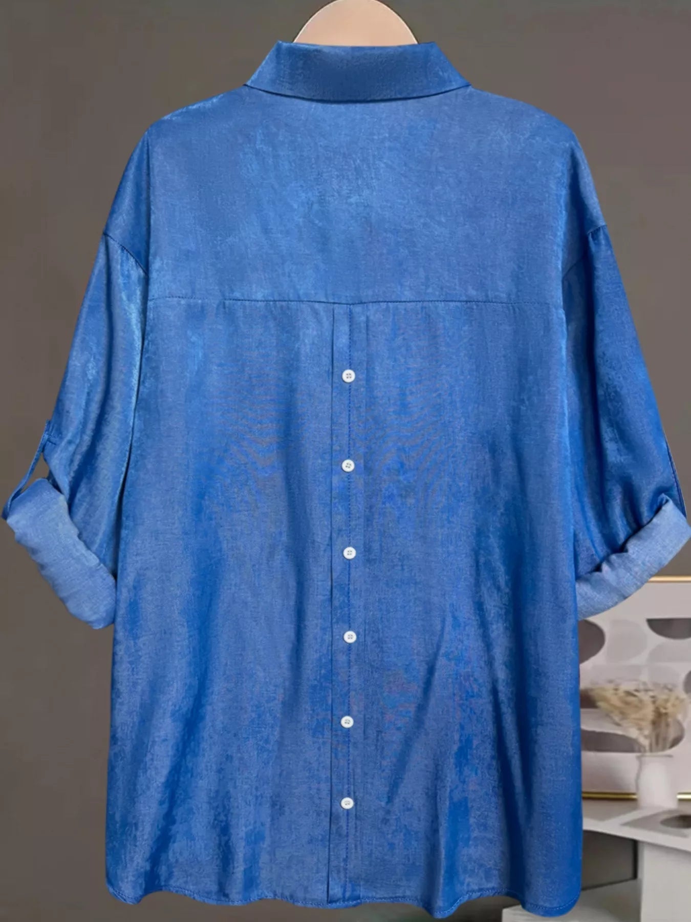 Plus Size Collared Neck Half Button Blouse - Rochelle's House LLC