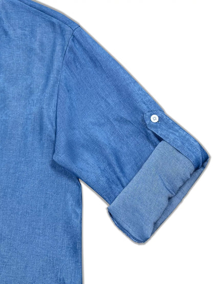 Plus Size Collared Neck Half Button Blouse - Rochelle's House LLC