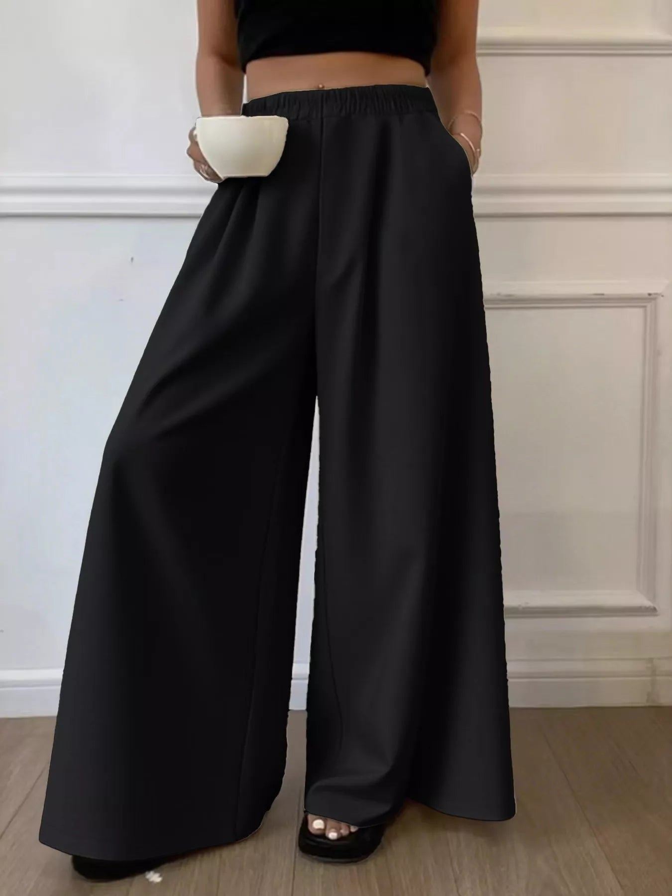 Plus Size Elastic Waist Wide Leg Pants - Rochelle's House LLC