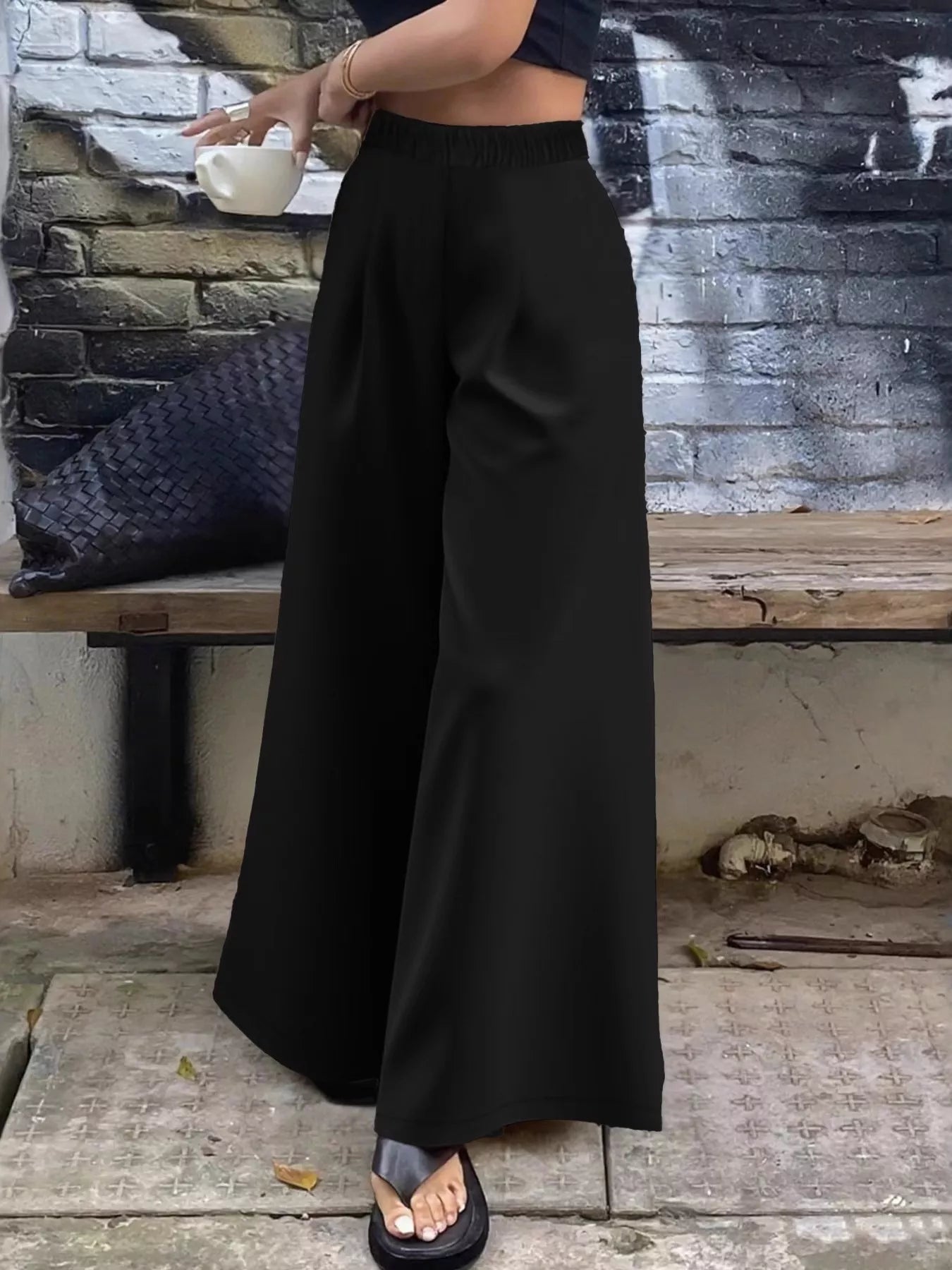 Plus Size Elastic Waist Wide Leg Pants - Rochelle's House LLC