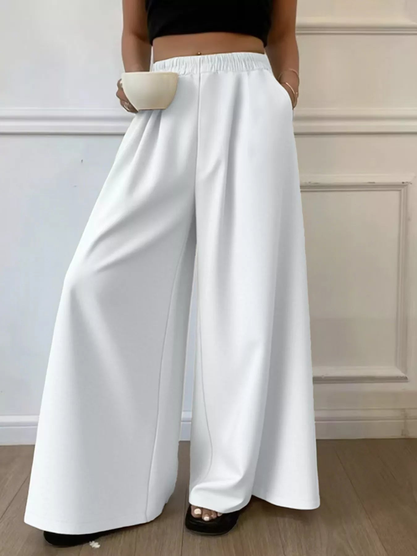 Plus Size Elastic Waist Wide Leg Pants - Rochelle's House LLC