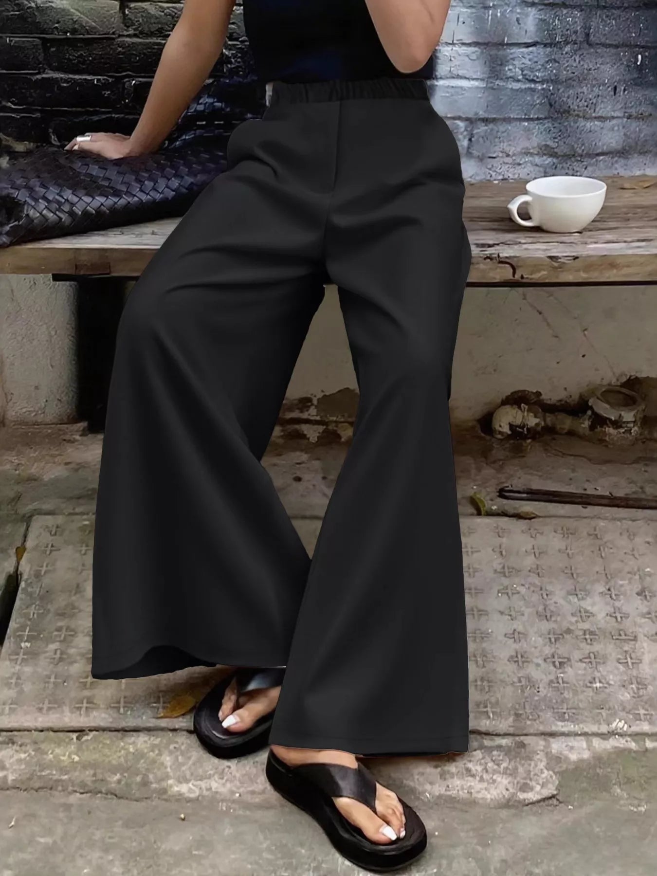 Plus Size Elastic Waist Wide Leg Pants - Rochelle's House LLC