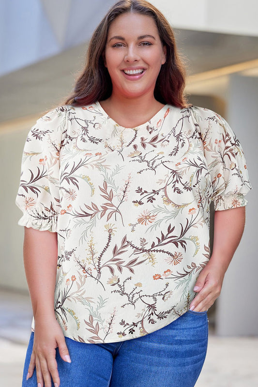Plus Size Floral Fuff Sleeve Top - Rochelle's House LLC