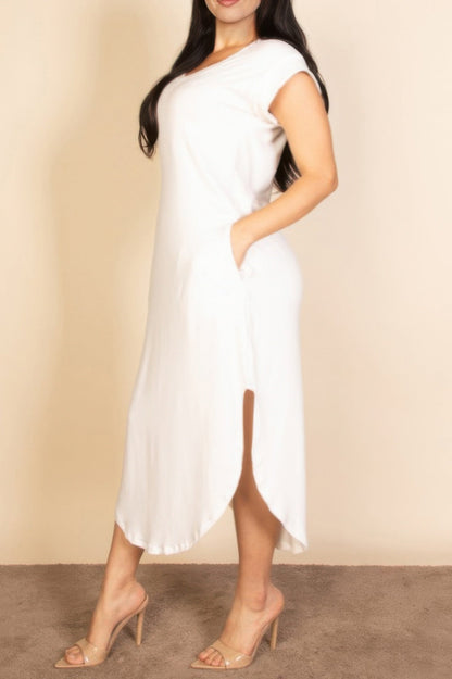 Plus Size Hidden Pocket Batwing Sleeve V Neck Long Dress - Rochelle's House LLC