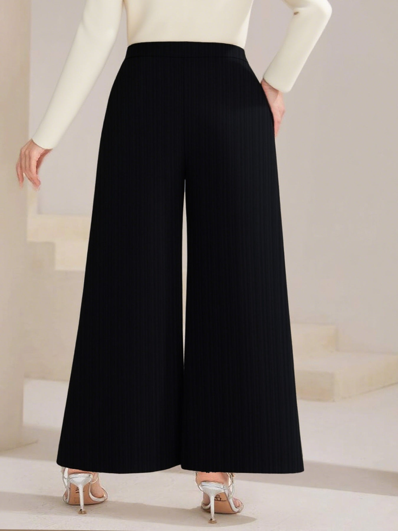 Plus Size High Waist Wide Leg Button Decor Pants - Rochelle's House LLC