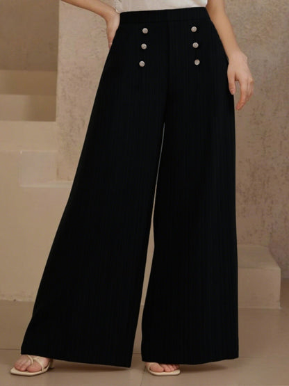 Plus Size High Waist Wide Leg Button Decor Pants - Rochelle's House LLC