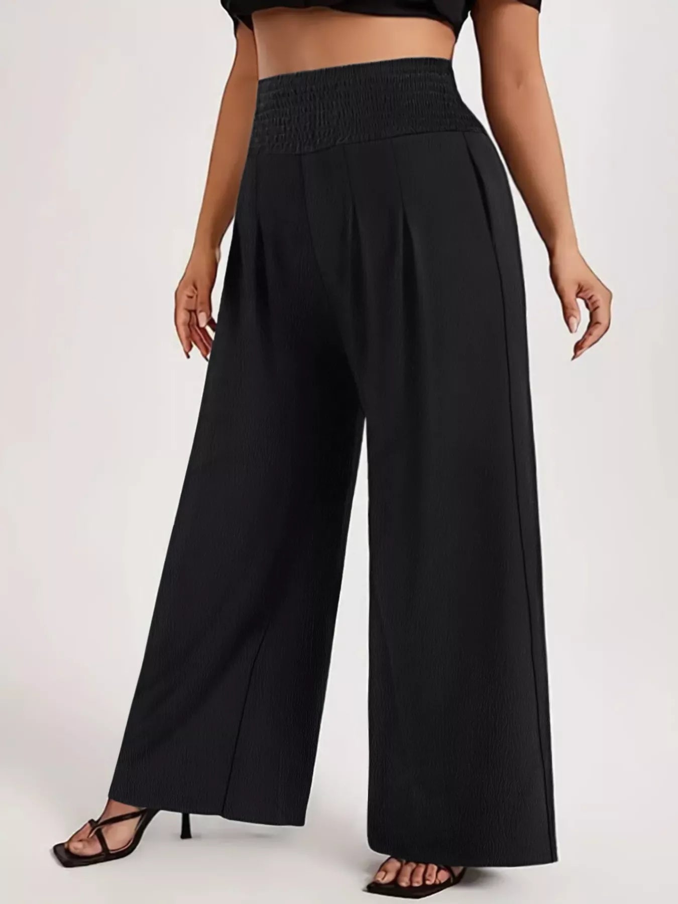 Plus Size High Waist Wide Leg Smocked Waist Pants - Rochelle's House LLC