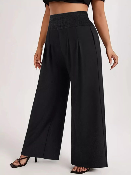 Plus Size High Waist Wide Leg Smocked Waist Pants - Rochelle's House LLC