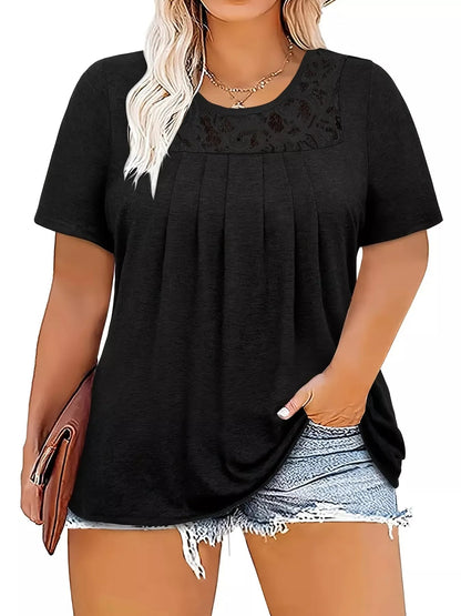 Plus Size Lace Detail Short Sleeve Top - Rochelle's House LLC