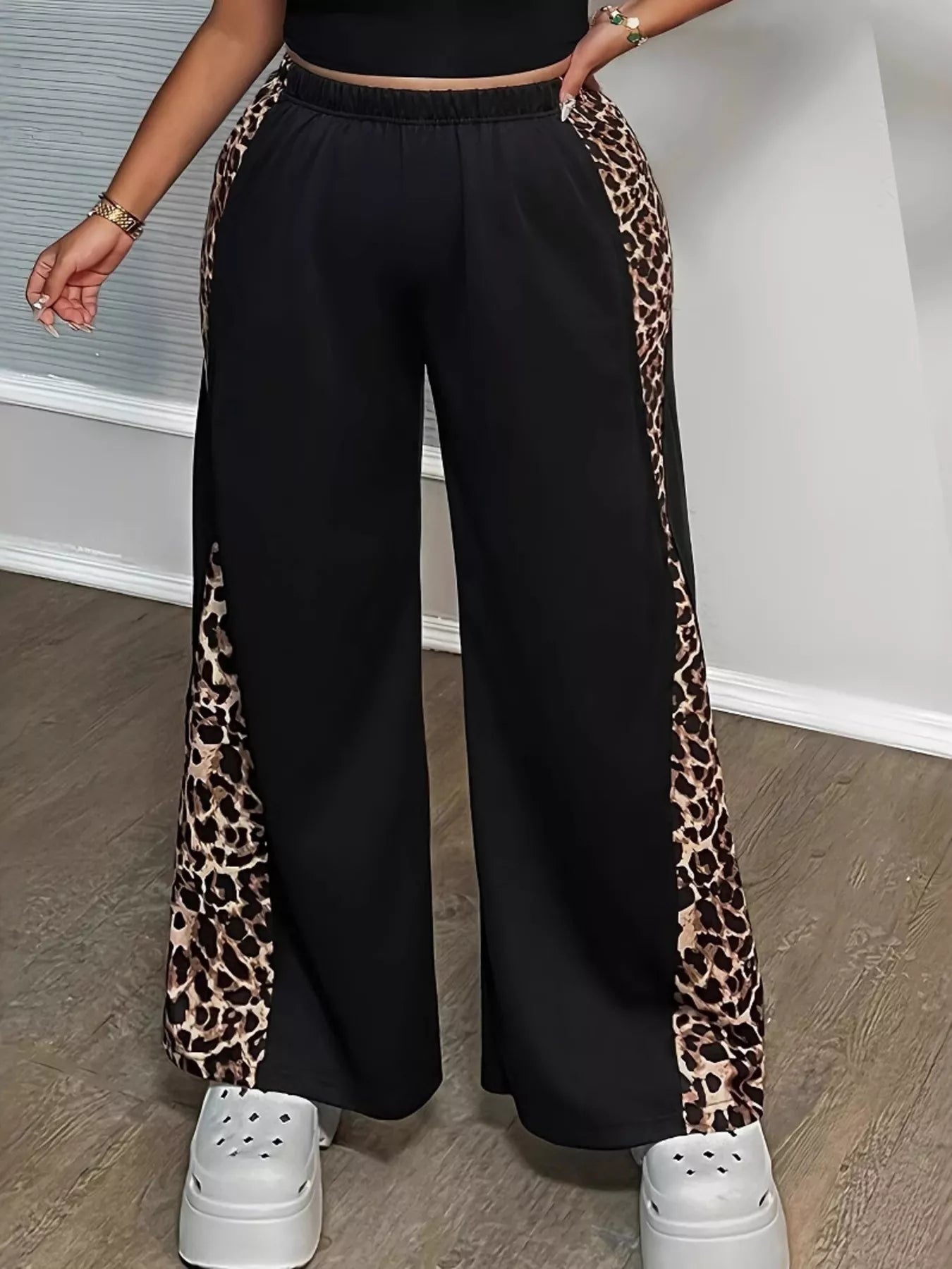 Plus Size Leopard Print Wide Leg Pants - Rochelle's House LLC