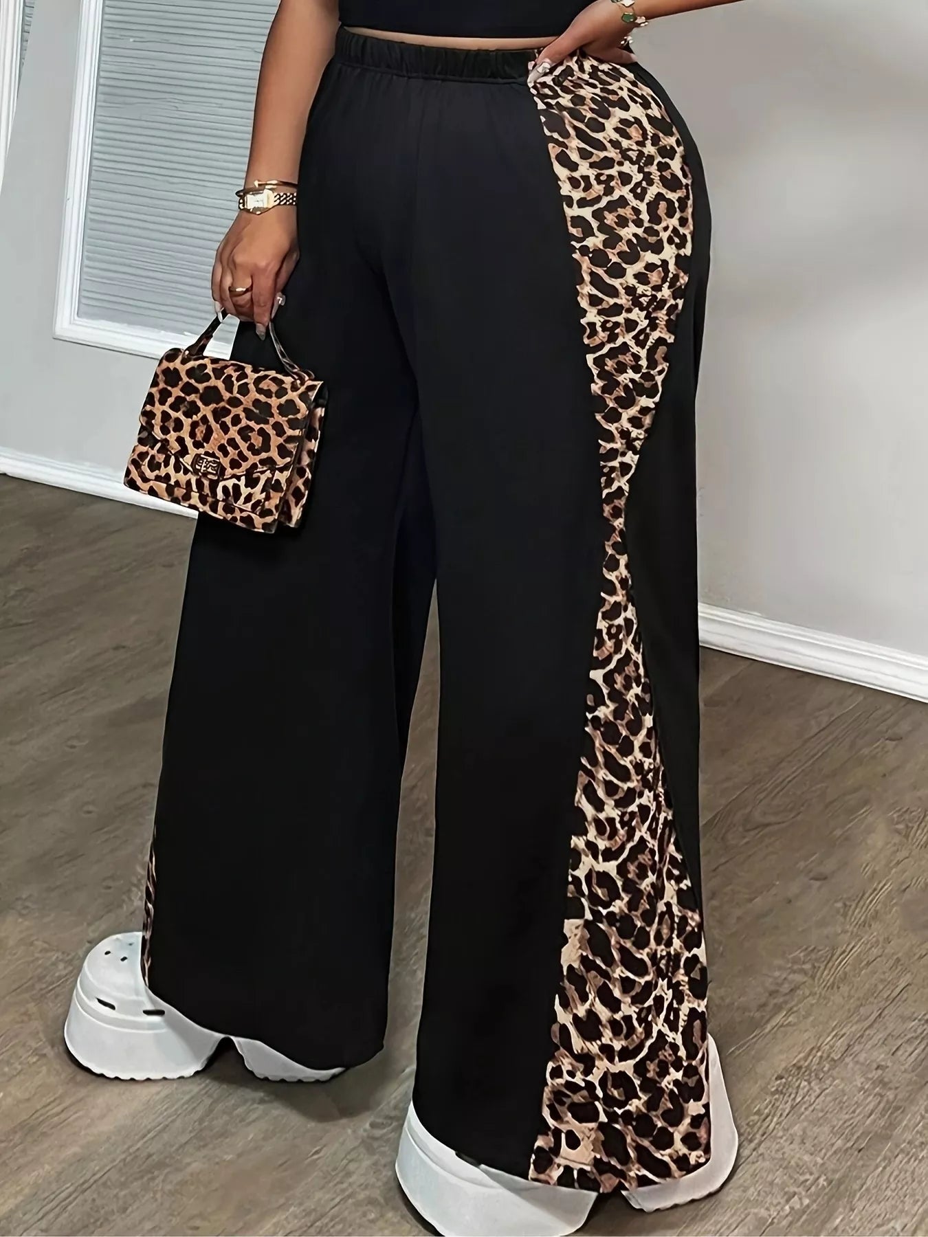 Plus Size Leopard Print Wide Leg Pants - Rochelle's House LLC