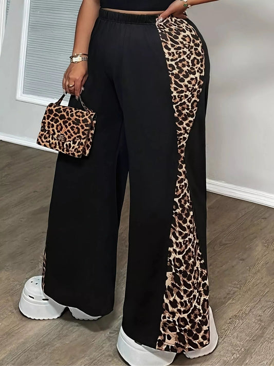 Plus Size Leopard Print Wide Leg Pants - Rochelle's House LLC