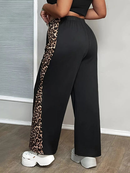 Plus Size Leopard Print Wide Leg Pants - Rochelle's House LLC