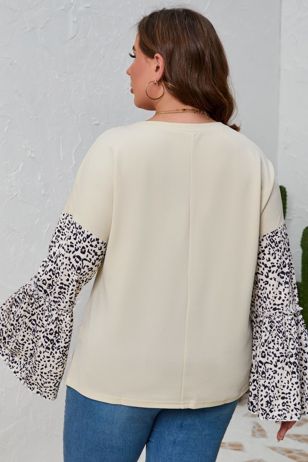 Plus Size Leopard Round Neck Long Sleeve Top - Rochelle's House LLC