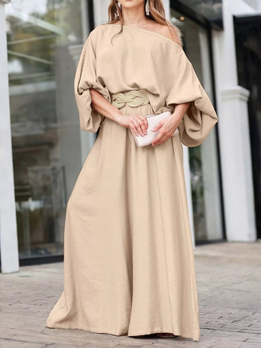 Plus Size One - Shoulder Top and Wide Leg Pants Set - Rochelle's House LLC