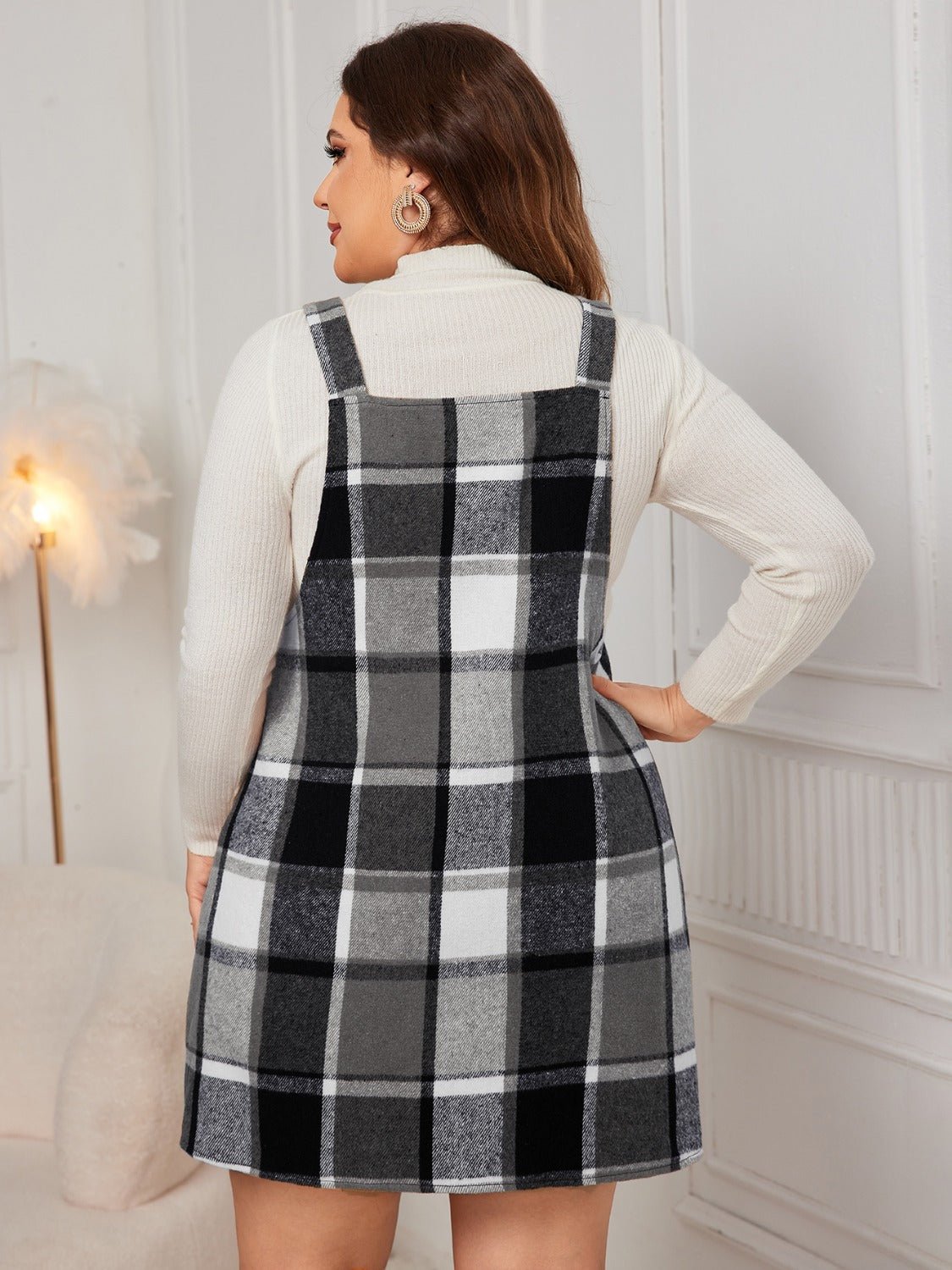 Plus Size Plaid Wide Strap Overall Dress - Rochelle's House LLC