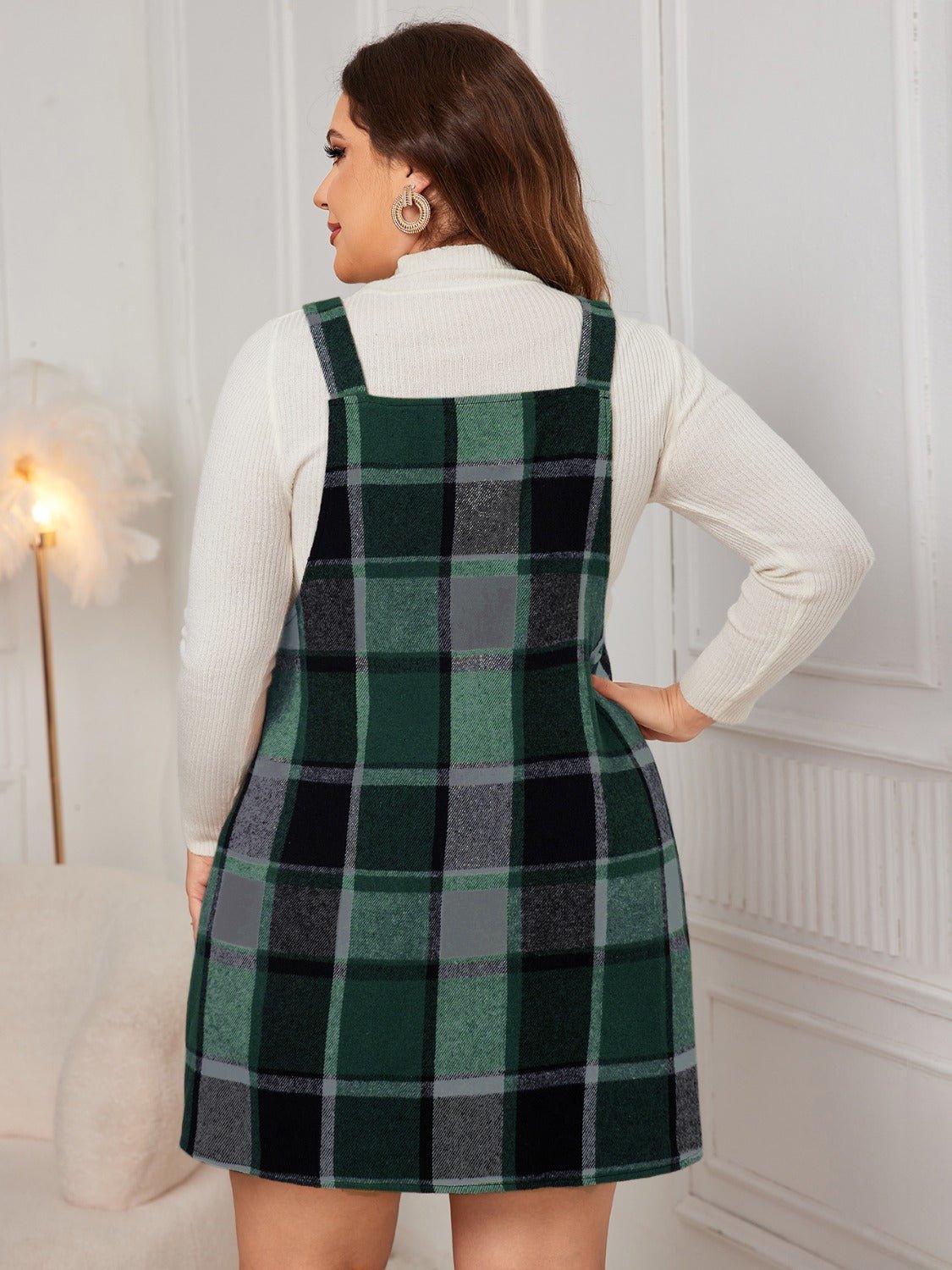 Plus Size Plaid Wide Strap Overall Dress - Rochelle's House LLC