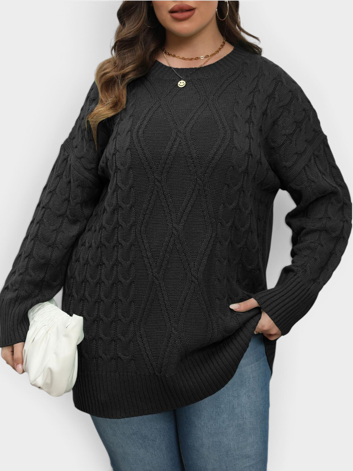 Plus Size Round Neck Long Sleeve Sweater