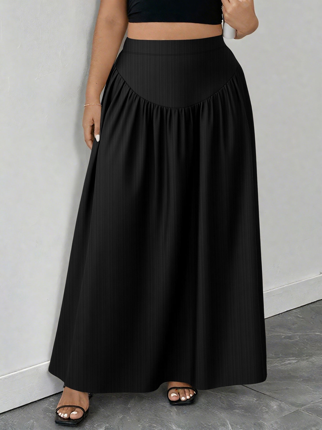Plus Size Ruched Maxi Skirt with Pockets - Rochelle's House LLC