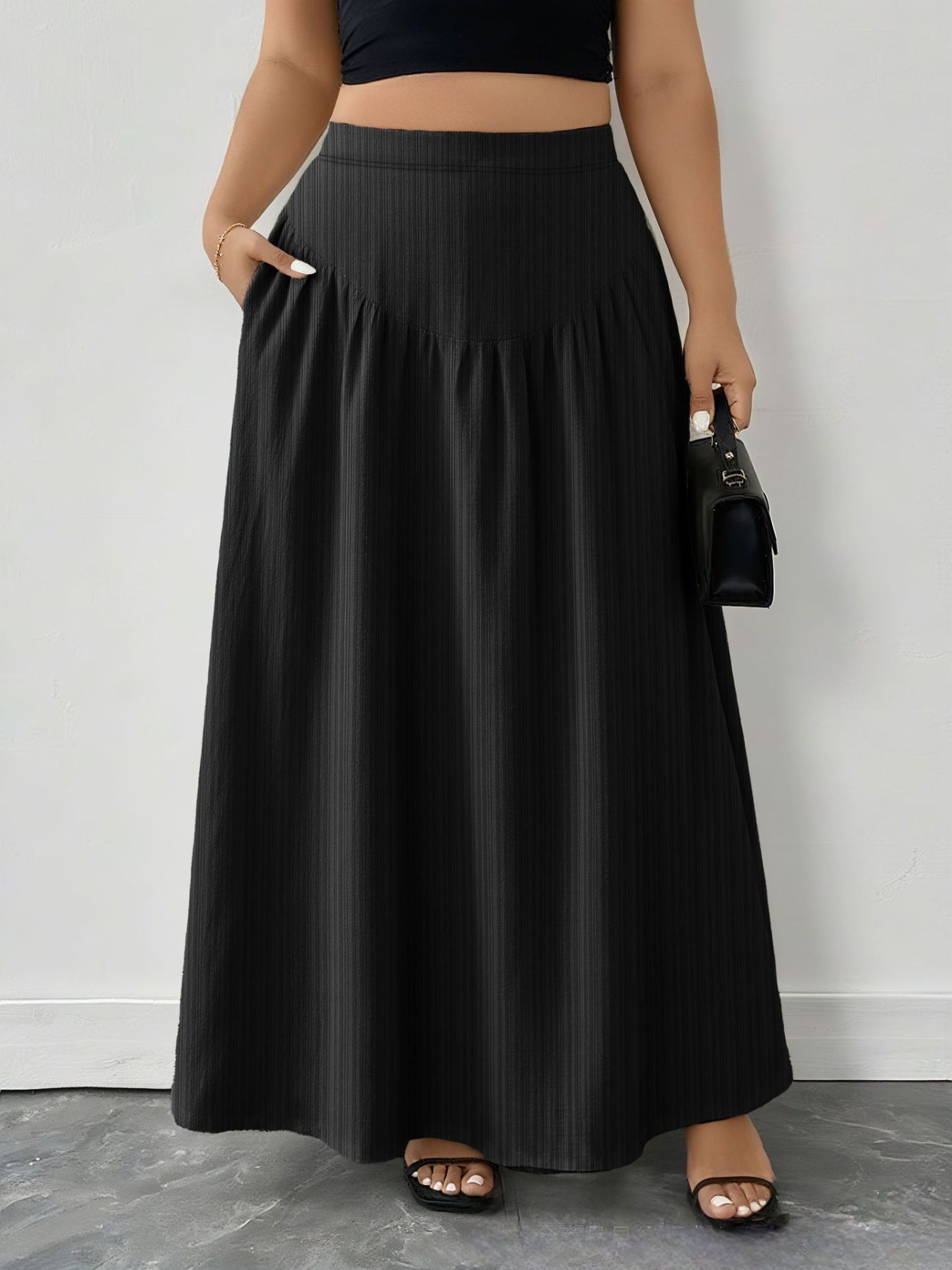 Plus Size Ruched Maxi Skirt with Pockets - Rochelle's House LLC