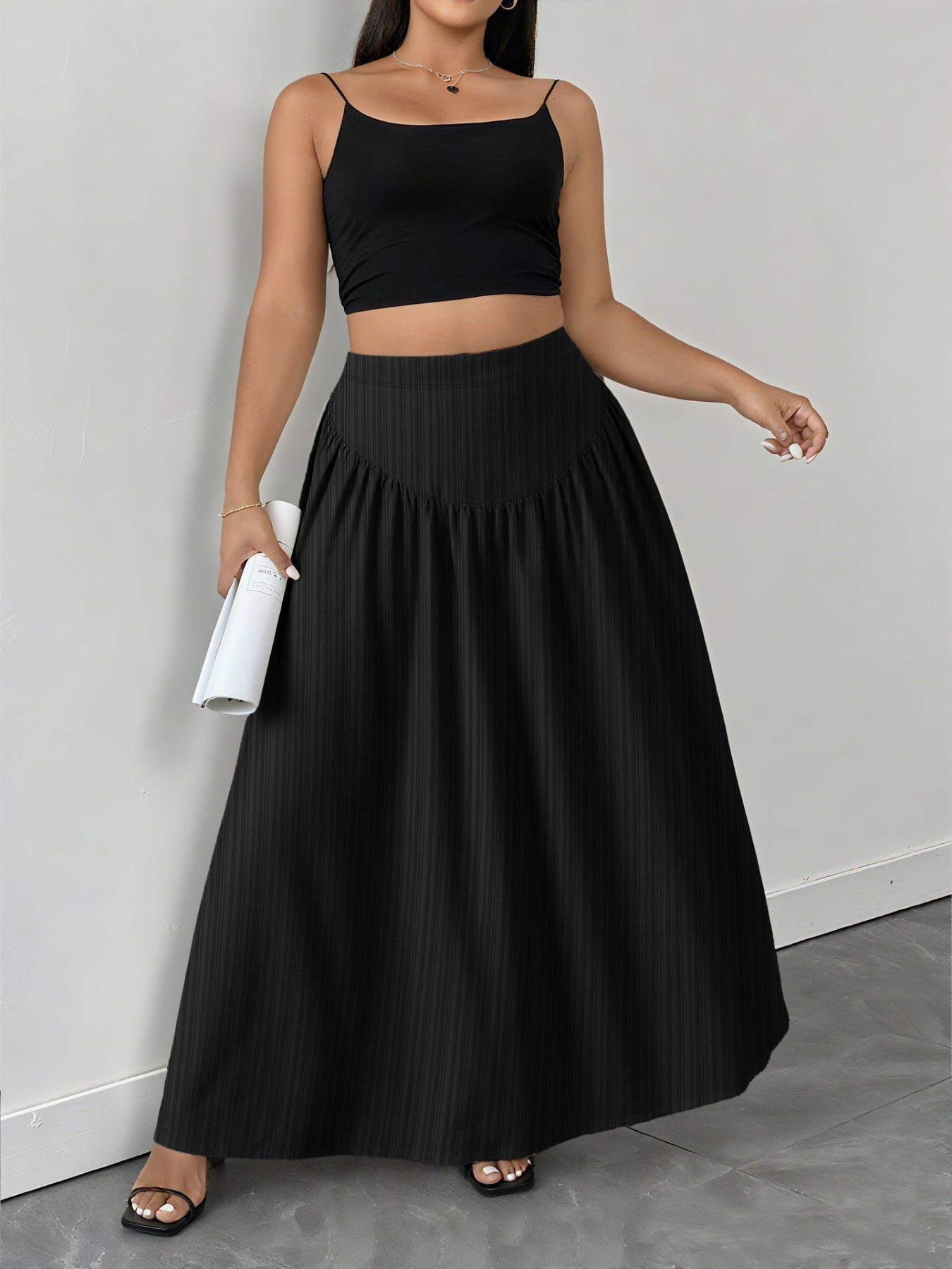 Plus Size Ruched Maxi Skirt with Pockets - Rochelle's House LLC