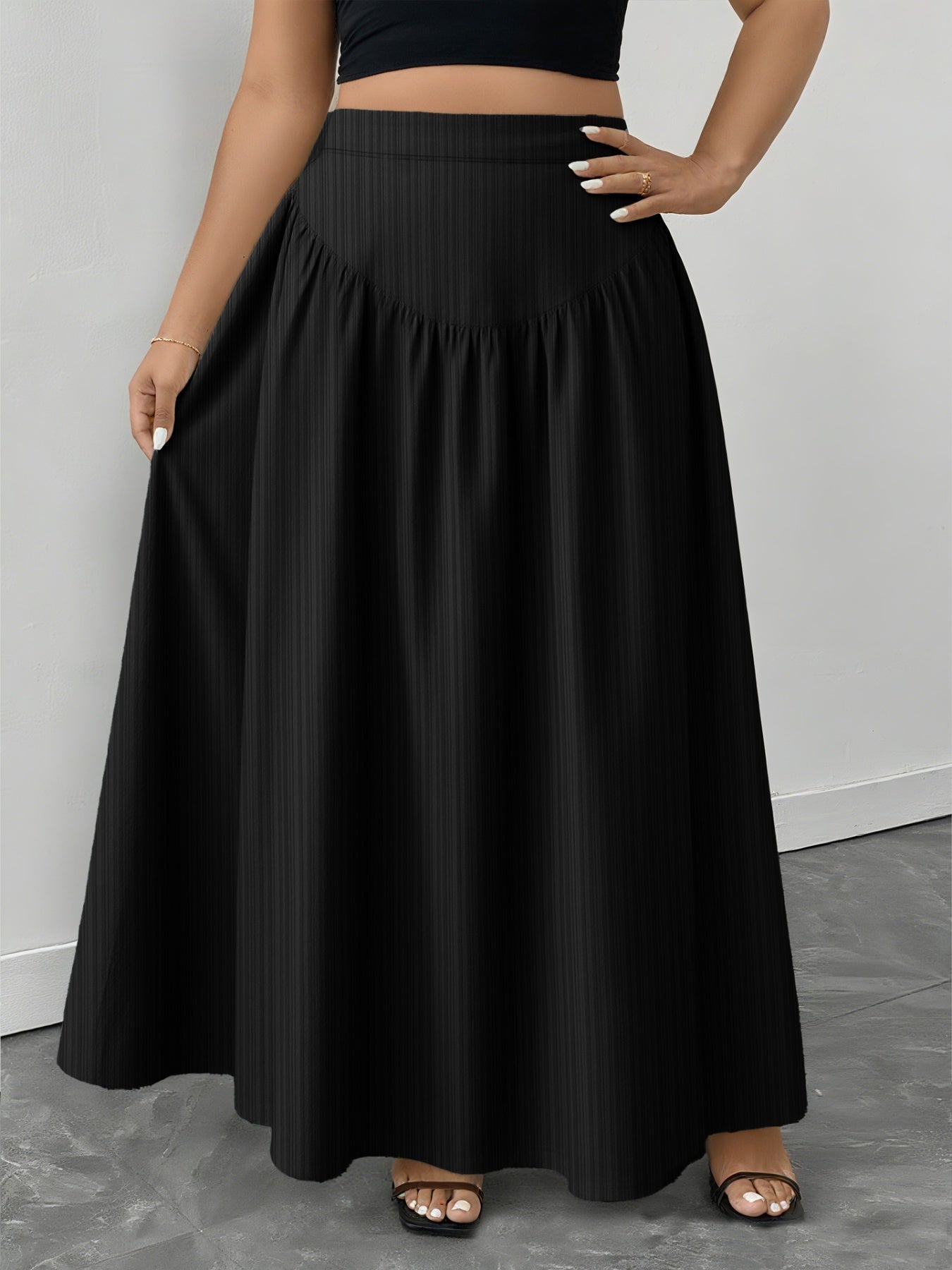 Plus Size Ruched Maxi Skirt with Pockets - Rochelle's House LLC