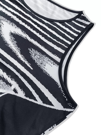 Plus Size Sleeveless Bodycon Maxi Dress with Abstract Print - Rochelle's House LLC