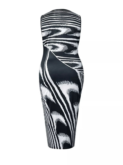 Plus Size Sleeveless Bodycon Maxi Dress with Abstract Print - Rochelle's House LLC