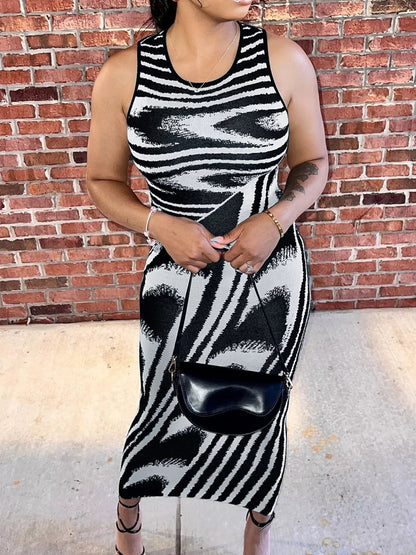 Plus Size Sleeveless Bodycon Maxi Dress with Abstract Print - Rochelle's House LLC