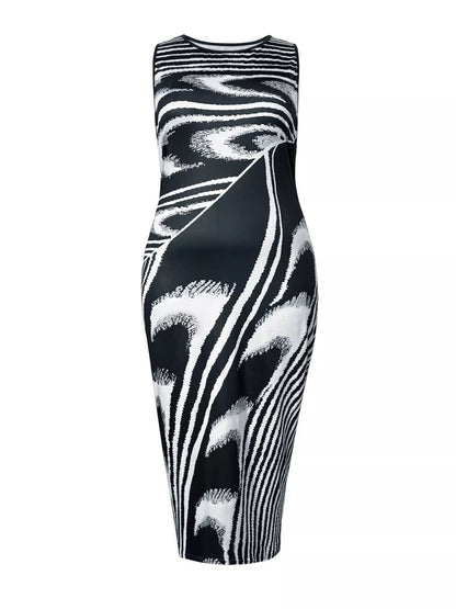 Plus Size Sleeveless Bodycon Maxi Dress with Abstract Print - Rochelle's House LLC