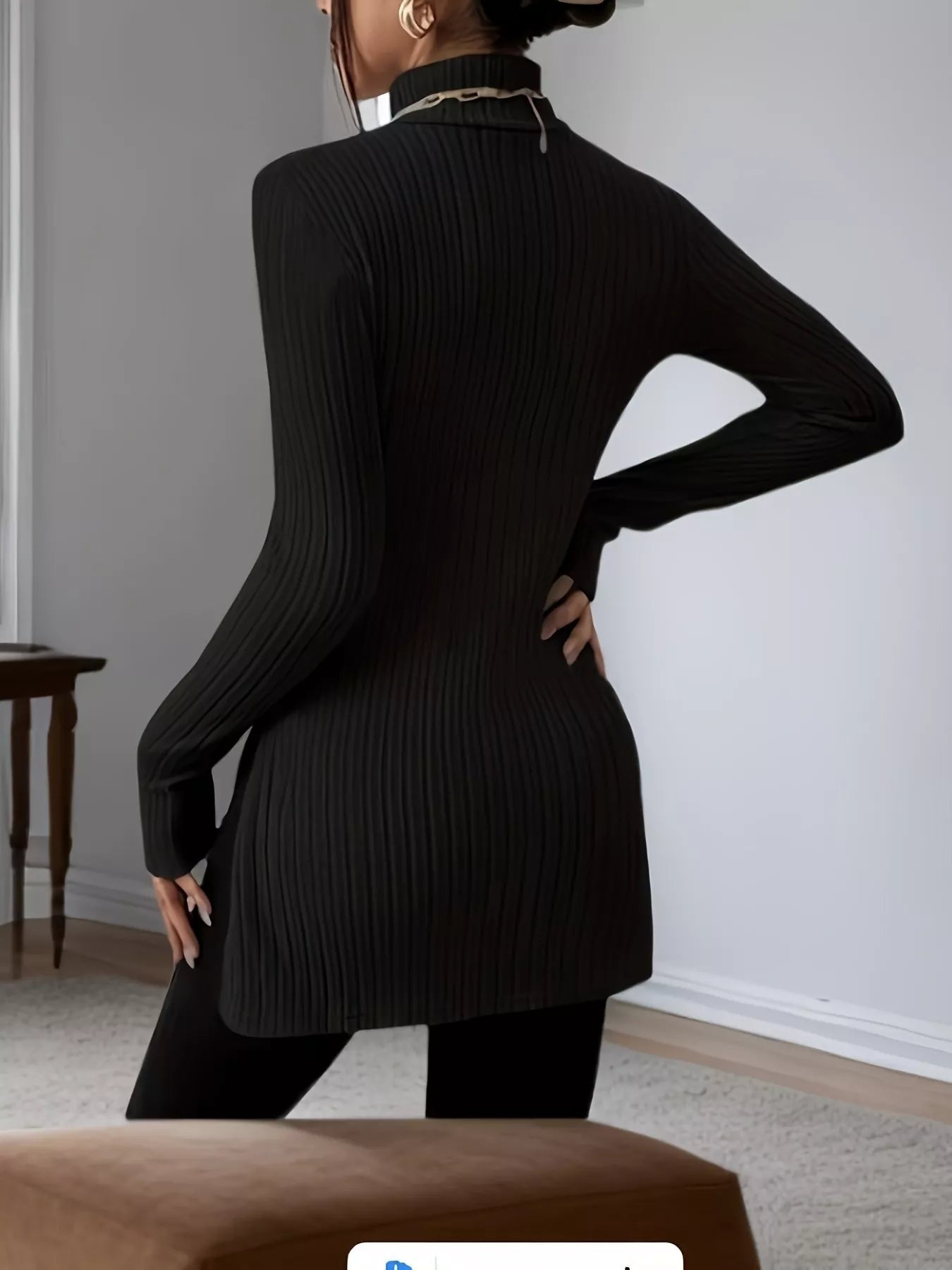 Plus Size Slit Ribbed Turtleneck Long Sleeve T-Shirt - Rochelle's House LLC